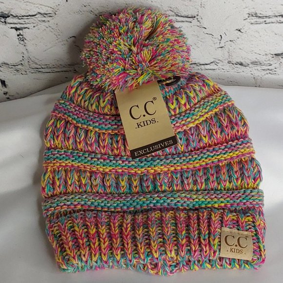 'C.C. BEANIE' "POM-POM' BEANIE KIDS VARIEGATED MULE - Picture 5 of 15